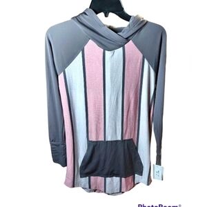 Lularoe Amber hoodie XS front pocket NWT Pink grey striped top hoodie